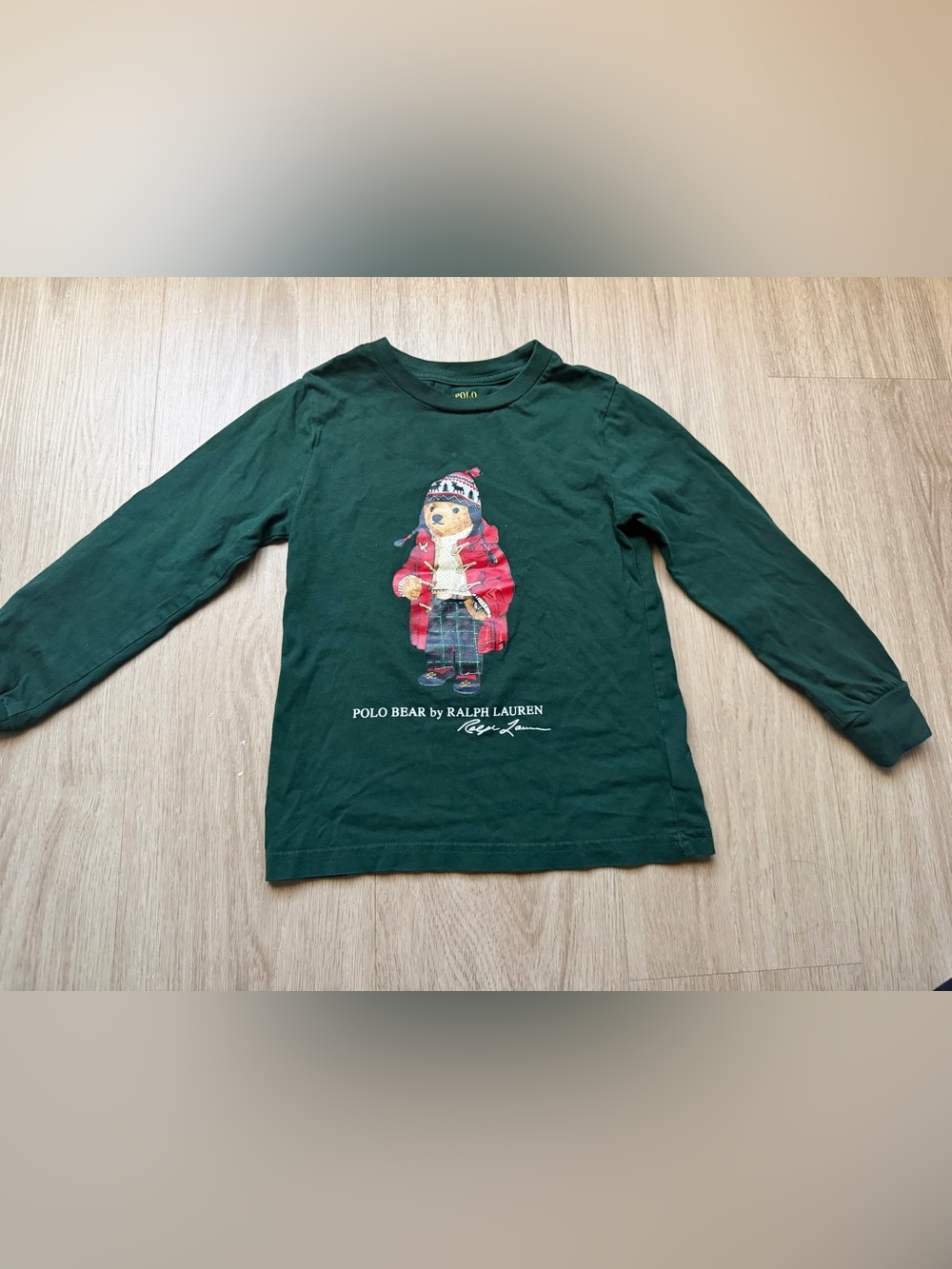 Polo by Ralph Lauren Kids Green Long-Sleeve Tee with Polo Bear Graphic